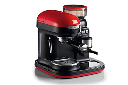 Ariete 1318 Machine à expresso moderne avec moulin à café intégré, Pour les grains de café et la poudre, Mousseur à lait, Filtre 1 et 2 tasses, 1080 W, 800 Centimètres cubes, 15, Rouge