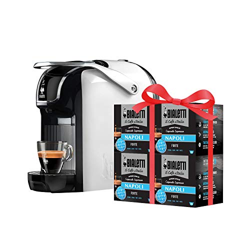 Bialetti Break - Machine à café expresso avec capsules en aluminium avec système Bialetti il ​​Caffè d'Italia, design compact, blanc, comprend 64 capsules gratuites