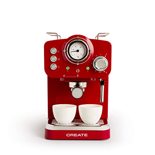 IKOHS THERA RETRO - Machine à café express pour expresso et cappuccino, 1100 W, 15 bar, vaporisateur réglable, capacité 1,25 l, café moulu et monodose, avec double sortie (Rouge)