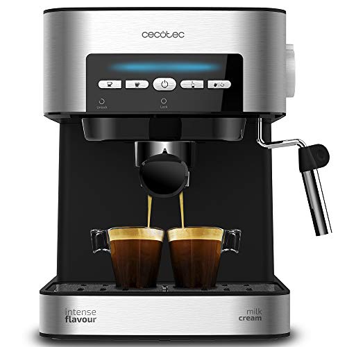 Machine à café Cecotec Power Espresso 20 Matic. Capacité 1,5 L, 20 bar, interface intuitive, double sortie, vaporisateur, acier inoxydable, chauffe-tasses, 850 W