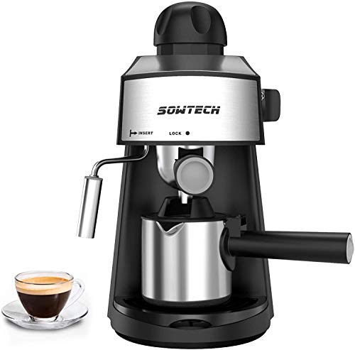 Machine à expresso et mousseur à lait SOWTECH Cafetière en acier inoxydable, expresso, cappuccino et latte machiato