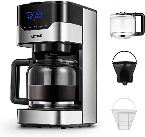 Machine à café Aicook, machine à café américaine programmable avec boutons tactiles à indicateur LED, intensité d'arôme réglable et contrôle du thé