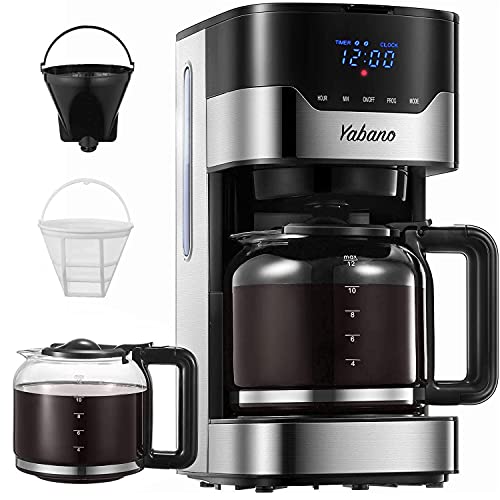 Machine à café, Machine à café américaine Yabano, Machine à café américaine programmable de 1,5 L avec minuterie, Boutons tactiles LED, Filtre permanent pour thé et café, 900W, Acier inoxydable