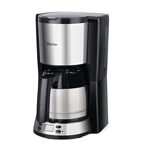 Machine à café Sboly avec cafetière thermique en acier inoxydable, machine à café programmable, grande capacité réglable de 2 à 8 tasses, fonction anti-goutte, compatible avec le café moulu