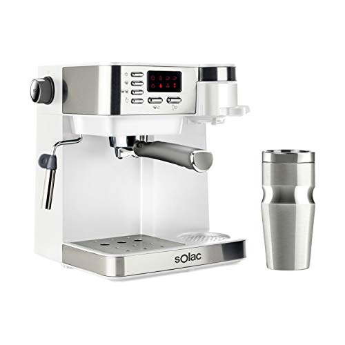 Solac CE4497 Multi Stillo 20 bar - Macchina per caffè combinata multifunzione 3 in 1: macchina caffè espresso+macchina caffè americano+cappuccino.Termo portatile 320ml.Inox.Extra Cream.Vaporizzatore