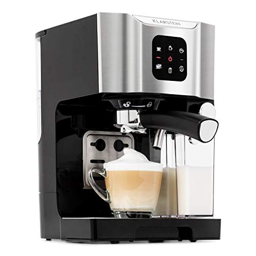 Klarstein BellaVita - Macchina da Caffè, per Espresso, Cappuccino e Latte Macchiato, Montalatte da 0,4 L, 20 Bar, Serbatoio da 1,4 L, Argento