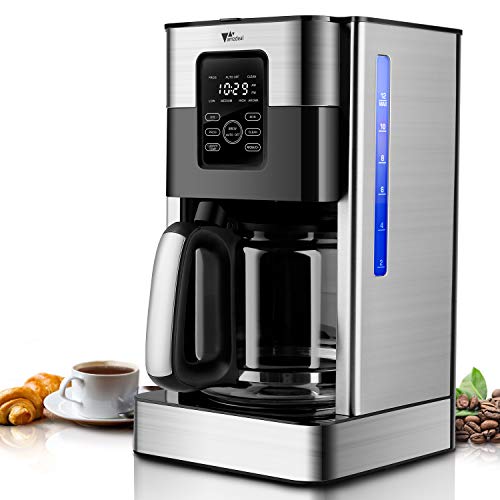 Machine à café Amzdeal - Cafetière américaine programmable 24H avec filtre réutilisable 1000W, fonction Arome et autonettoyante, entretien 4H, écran tactile LCD, température réglable, cruche 1,8L