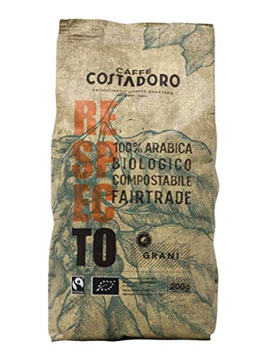 Café Caffe Costadoro Respecto, 100% Arabica, Biologique, Équitable, Compostable En Grains, Sachet De 200G - 200g