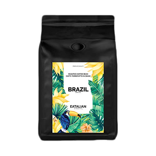 EATALIAN by AMZ BETTER Brazil, Caffè in Grani Tostati 1 kg, Monorigine Brasile, Caffe Pregiato dal Gusto Morbido, 100% Arabica, Aroma Intenso, Made in Italy (Tostato e Confezionato in Italia)