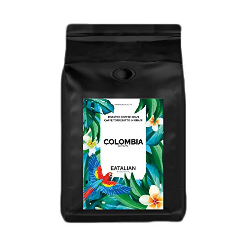 EATALIAN by AMZ BETTER Colombia, Caffè in Grani Tostati 1 kg, Monorigine Colombia, Caffe Pregiato dal Gusto Piacevole, 100% Arabica, Aroma Intenso, Made in Italy (Tostato e Confezionato in Italia)