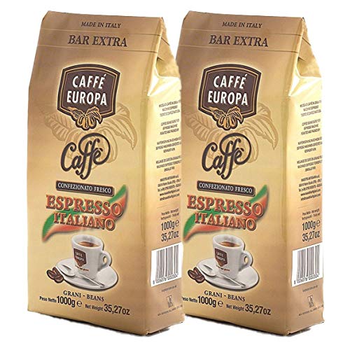 Caffè Europa - Caffè in Grani Cremoso dal Gusto Intenso, Miscela Bar Extra 50%Arabica- 50%Robusta, Tostatura Artigianale, 2kg