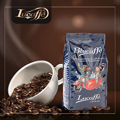LUCAFFÈ Blucaffè caffè in grani, sacchetto caffè 700 gr salva aroma, chicchi di caffè arabica Gourmet, gusto fruttato, tostatura media, corposità media, aroma intenso, poca caffeina