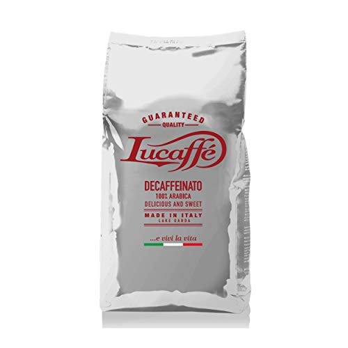 LUCAFFÈ Caffe Decaffeinato, caffè in grani 100% arabica, sacchetto caffè 700 gr. salva aroma, caffè decaffeinato gusto dolce, corpo pieno, crema densa, aroma piacevole