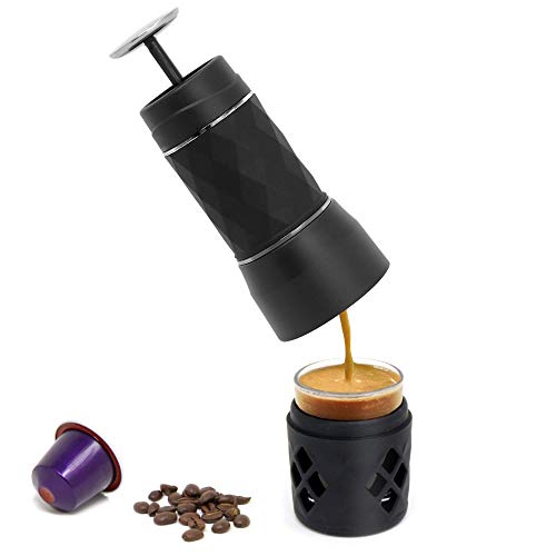Machine à expresso portative | Compatible avec les capsules capsules et le café moulu Nespresso | Mini flacon de machine à café manuel de voyage | Pukkr