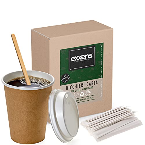 100 grands gobelets en papier avec couvercle à emporter et palette pour café américain, chocolat chaud, tisane, cocktail, cappuccino, tasse à café thermique (100)