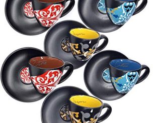Subbizzu® Excellence 6 tasses à café particulières de Caltagirone Sicile Service en céramique colorée avec 6 soucoupes Design sicilien Espresso Vintage Coffee Cup Moka Gift