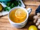 fresh teacup of the best detox tea with sliced lemon