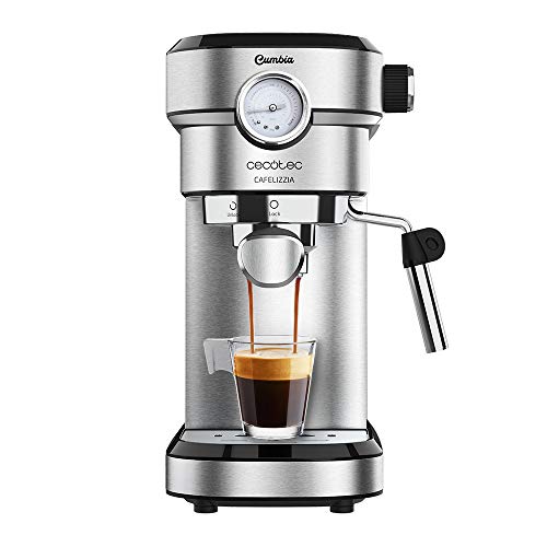 Machine à café Cecotec Cafelizzia 790 Steel Pro pour expresso et cappuccino. Manomètre, 1350 W, Système Thermoblock, 20 bar, Mode pour 1 et 2 cafés, vaporisateur orientable, Réservoir 1.2L