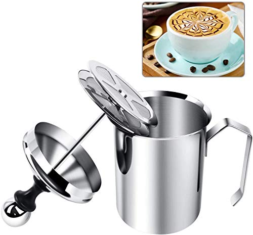 Montalatte manuale in acciaio inox, schiumatore a pompa per cappuccino, caffè latte e latte schiumato, brocca da 500 ml