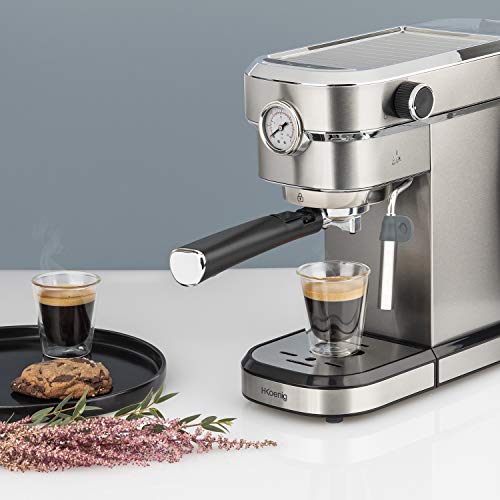 H.Koenig EXP820, Machine à café expresso italienne, manuelle avec pompe, pression 15 bars, en acier inoxydable Idéal pour café, cappuccino et moka, 1350W