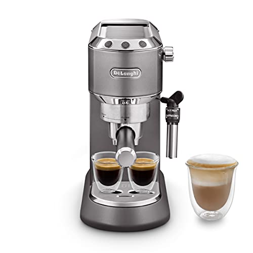 De Longhi Dedica Style EC785.GY Machine à café expresso Barista traditionnelle avec pompe, cafetière et cappuccino, gris