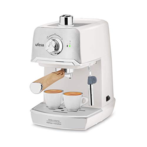 Ufesa CE7238 CREAM Macchina Caffè Espresso per Cappuccino e Infusi, Pressione da 20 bar, Potenza 850 W, Sistema con Caffè Macinato o Cialde, Portafiltro Metallico, Vassoio Scaldatazza