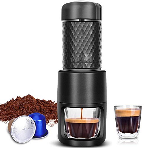 Macchina Caffè Espresso 18 Bar Portatile STARESSO Caffettiera Manuale con Capsule di Caffè Espresso Cappuccino Quick Cold Brew All-in-One per il Campeggio da Viaggio