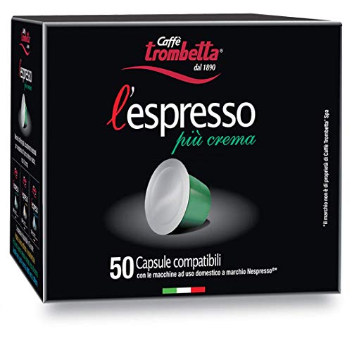 Trombetta l'Espresso Capsules Nespresso Compatible Café, Plus Crema, 50 Capsules