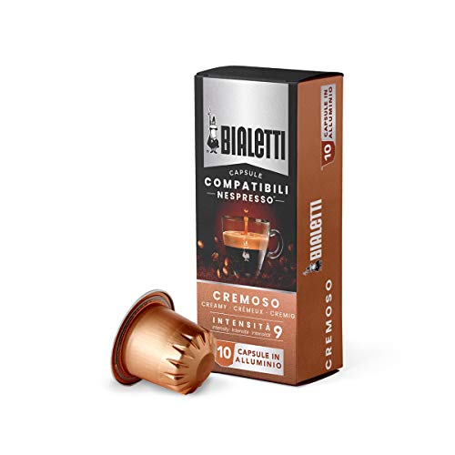 Capsules Nespresso compatibles Bialetti, Goût Crémeux (intensité 9), Paquet de 10 capsules en aluminium