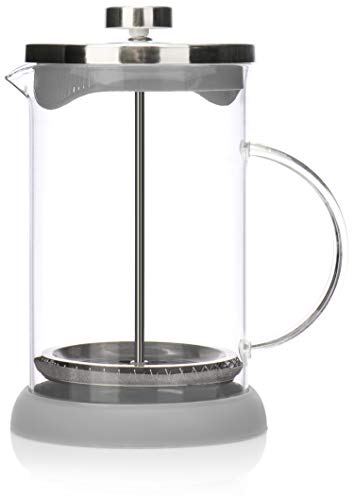 COM-FOUR Macchina da caffè con sistema French-Press - La macchina da caffè funge anche da macchina da tè - macchina per il caffè con cilindro di vetro (01 pezzi - caffettiera 800 ml grigio)