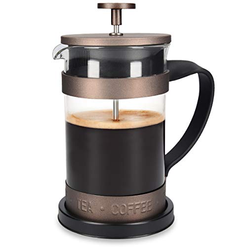 Presse française Navaris en verre et acier - Presse française 600 ml en pichet en acier inoxydable et verre borosilicaté - Théière rétro avec filtre