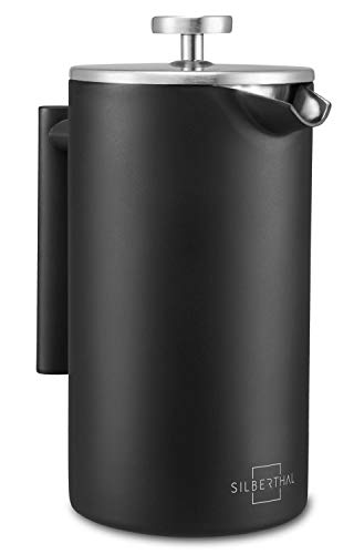 SILBERTHAL Cafetière française 1 litre | Gardez le café chaud | Café à piston en acier inoxydable | Cafetière à piston | Cafetière à piston | Le noir