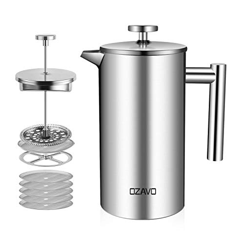OZAVO Presse à café Cafetière à piston en acier inoxydable Pressofilter Capacité 8 tasses 1 L