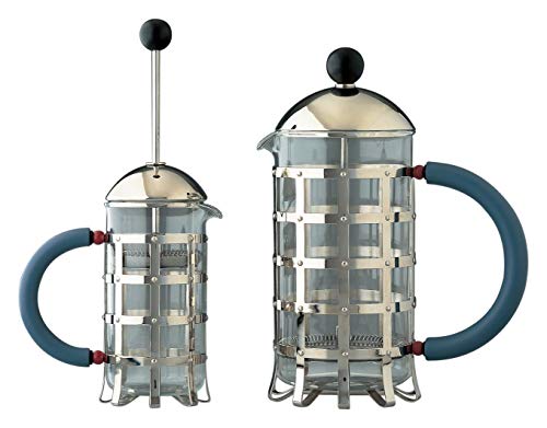 Alessi MGPF Caffettiera Infusiera a Presso-Filtro in Acciaio Inossidabile 18 10, Vetro Pirofilo, Manico e Pomolo in PA, Azzurro, 3 Tazze