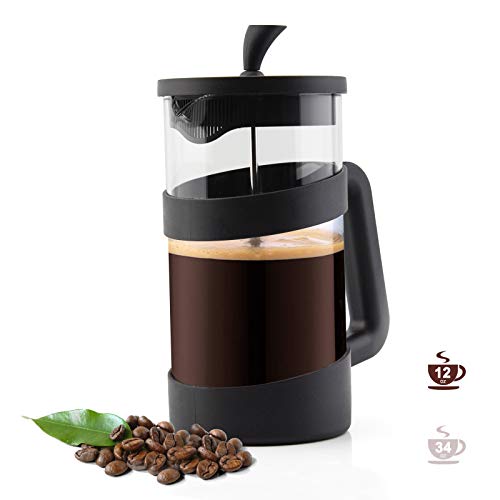 RAINBEAN Caffettiera French Press 3 Tazze, Sistema di Filtrazione in Acciaio Inossidabile Vetro Caffettiera Francese, Espresso e teiera con filtri tripli - Vetro resistente al calore