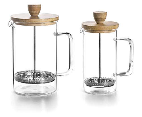Lacor 62163 - Caffettiera francese Wood, 3 tazze, 0,35 litri, acciaio 18 10