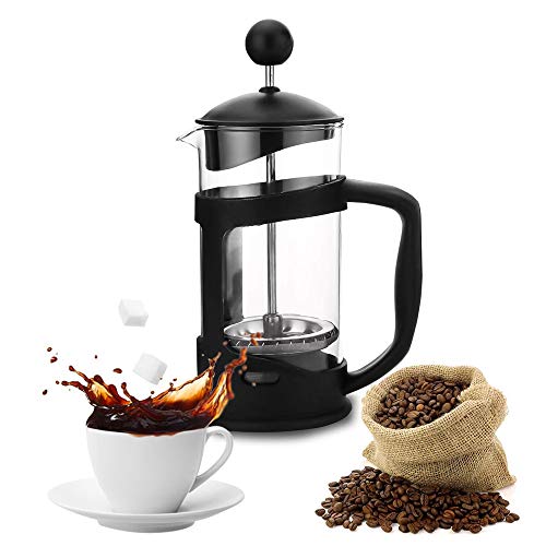 Cafetière à pression française en verre et acier inoxydable - Cafetière à pression française de 350 ml en verre borosilicaté, cafetière à filtre avec filtre quadruple en acier inoxydable