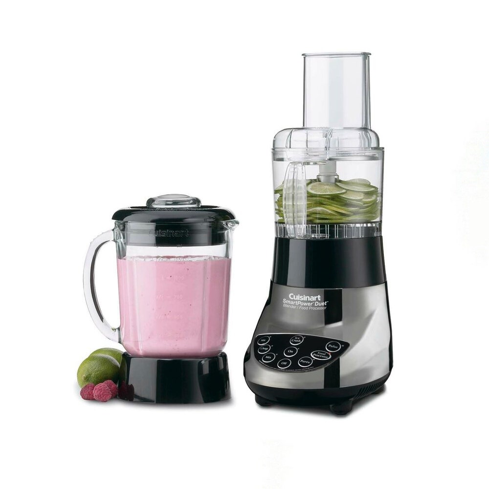 Mélangeur/robot culinaire Cuisinart SmartPower™ Duet noir et argent de 500 watts sur fond blanc