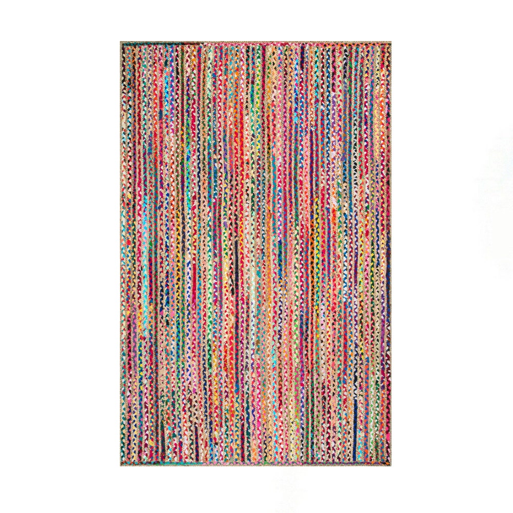 Tapis tressé fait main multicolore Lovetto en rouge sur fond blanc