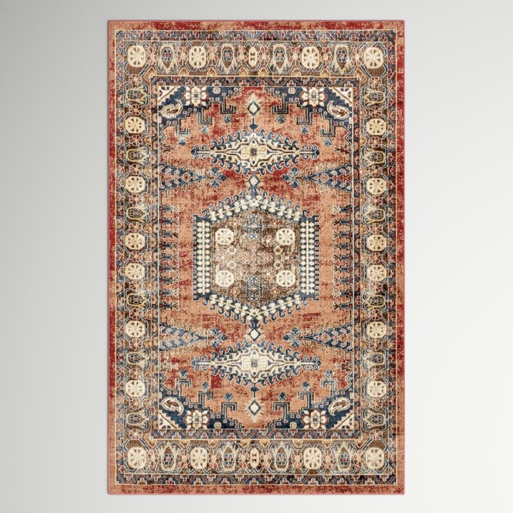 Tapis Vern Oriental en terre cuite sur fond gris