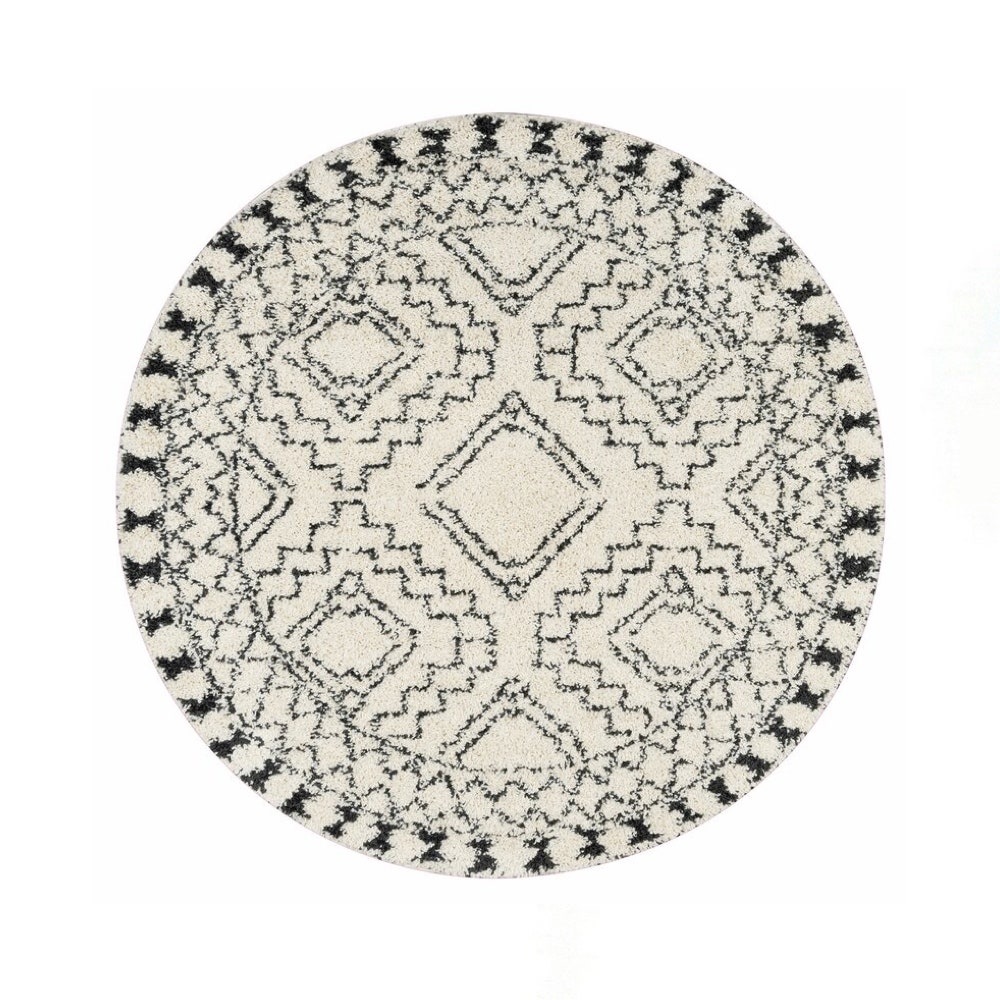 Tapis rond Adry Southwestern crème et anthracite