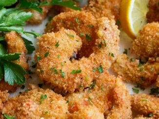 Close up image of fried shrimp.