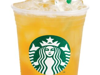 Starbucks iced tea in a plastic Starbucks cup with a green straw.