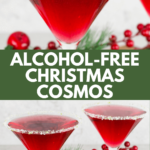 Cocktails sans alcool de Noël rouge dans des verres à martini avec des décorations de Noël en arrière-plan
