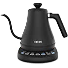 COSORI Bouilloire électrique col de cygne avec contrôle de la température, 5 préréglages bouilloire électrique et bouilloire à café, acier inoxydable, ultra rapide, arrêt automatique, protection contre l'ébullition à sec, 0,8 L, noir mat