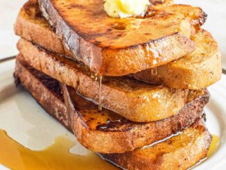 Plate of Easy French Toast with Maple Syrup and Butter
