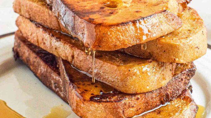 Plate of Easy French Toast with Maple Syrup and Butter 